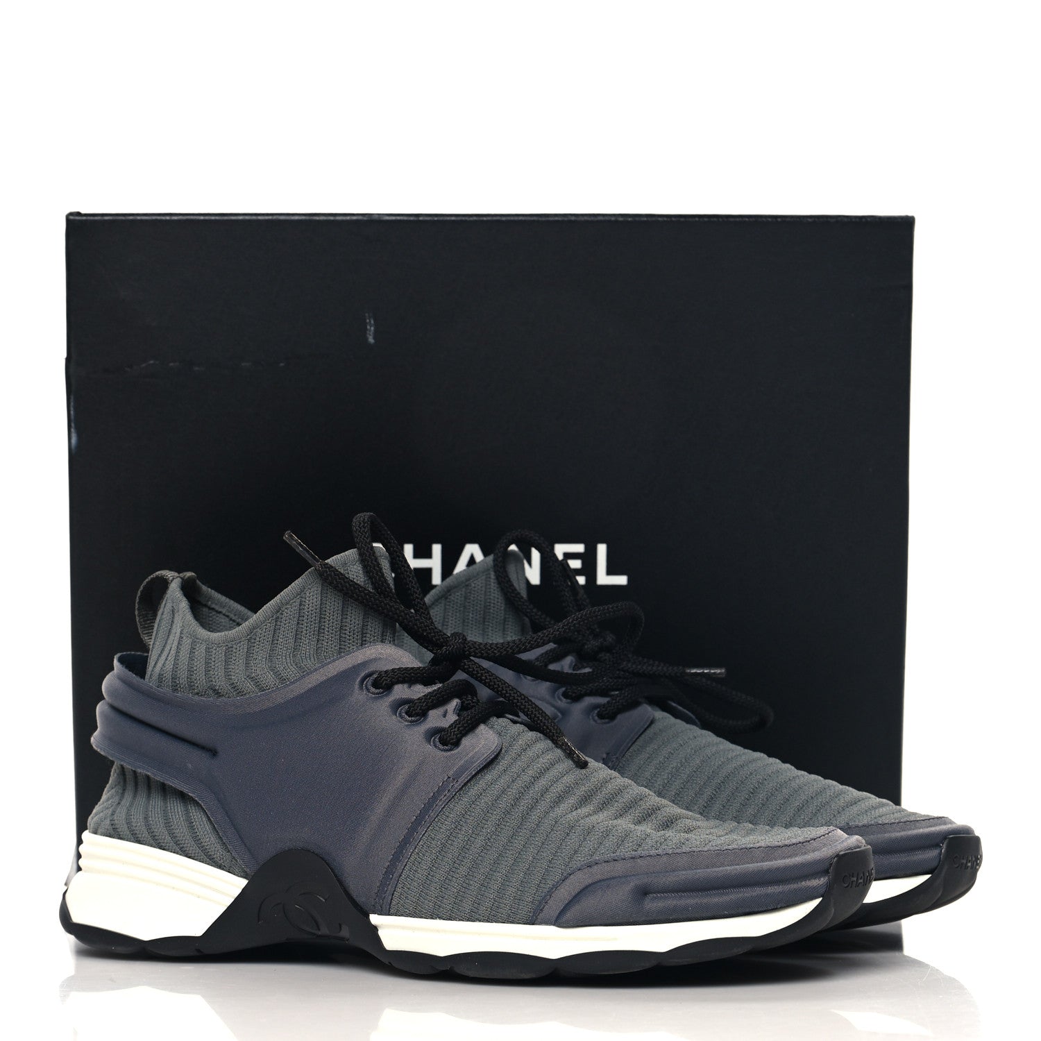 Chanel Stretch Fabric CC Sneakers 39.5 Grey 10 of 10