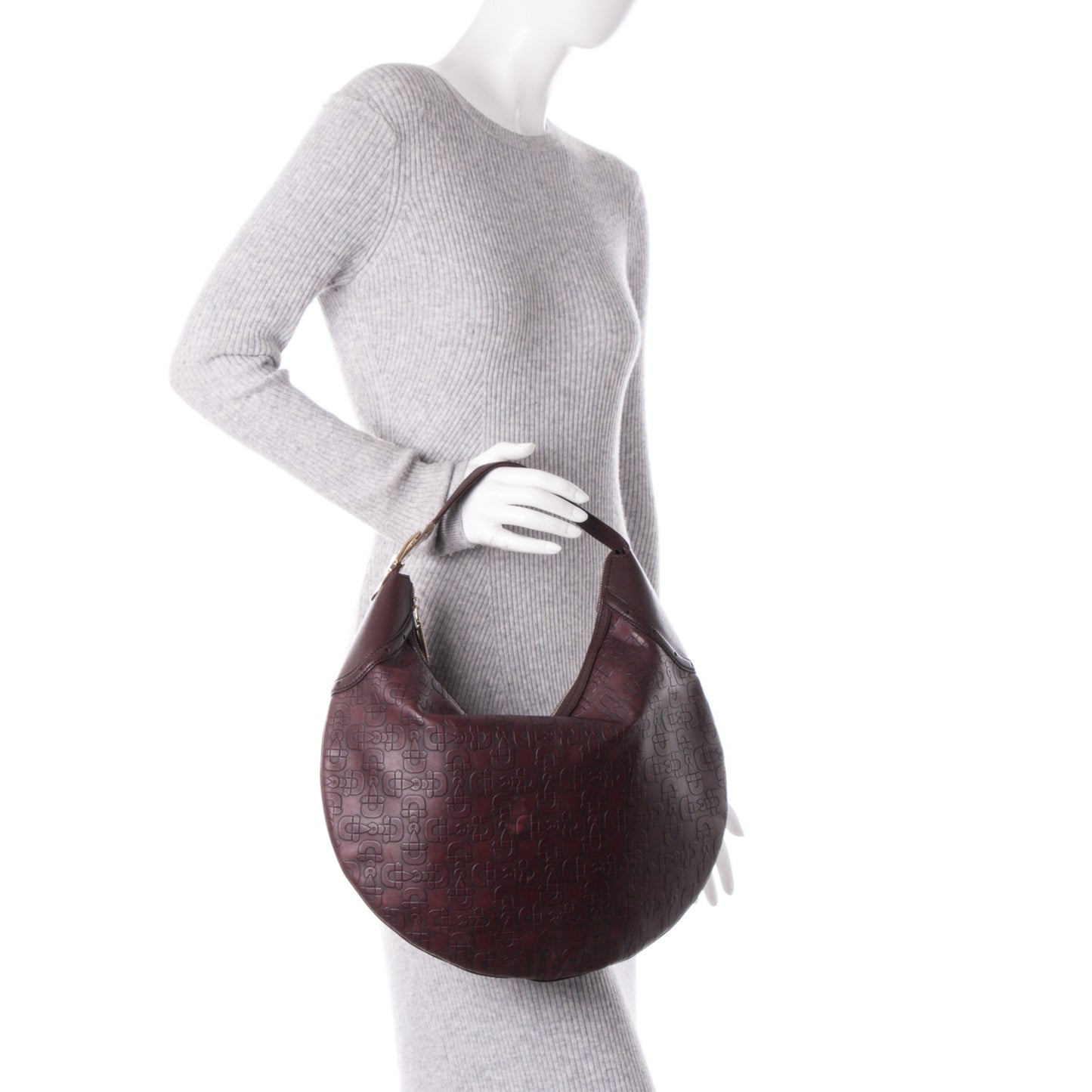 Calfskin Horsebit Embossed Glam Hobo Burgundy