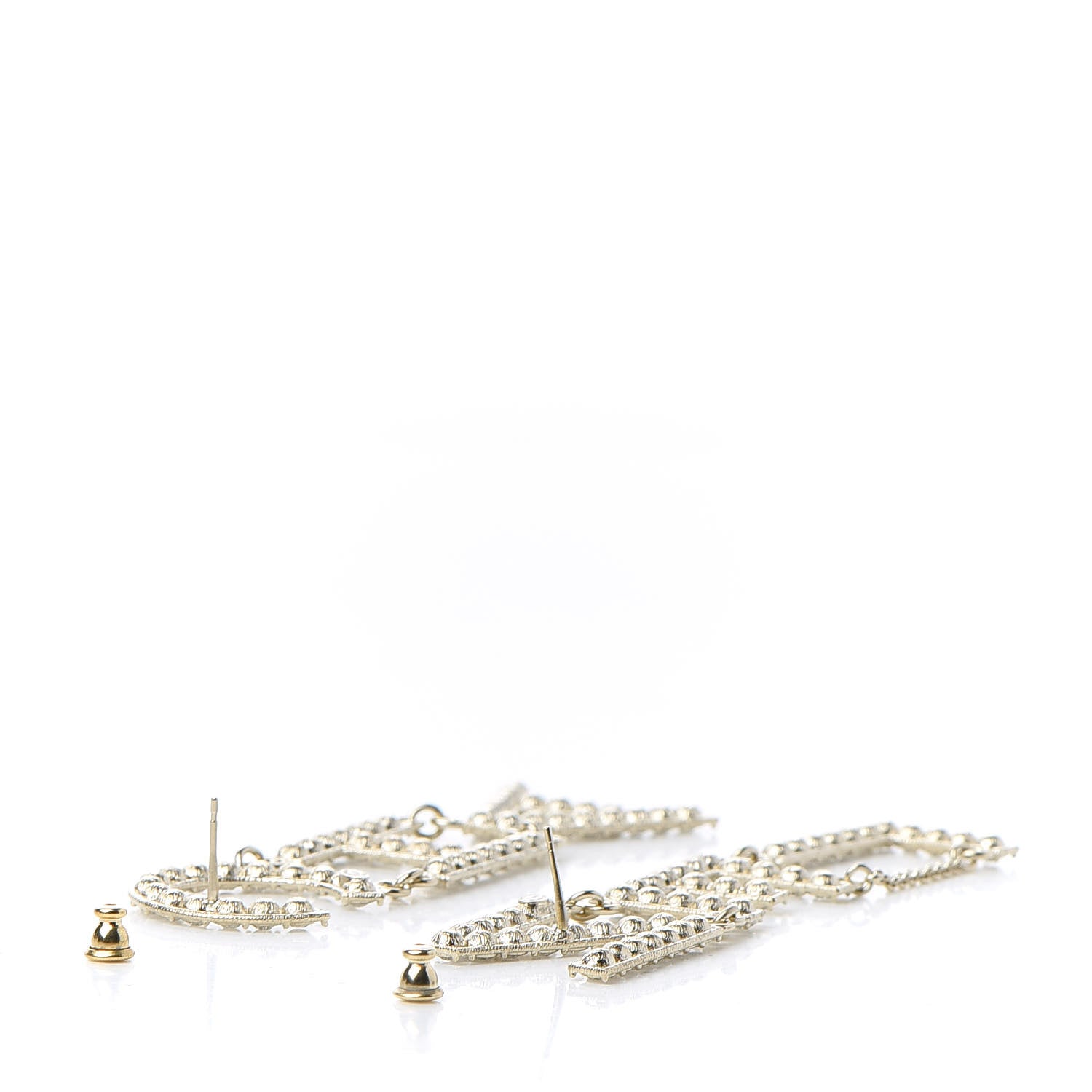 Chanel Crystal Cha-Nel Logo Drop Earrings Gold 3 of 5
