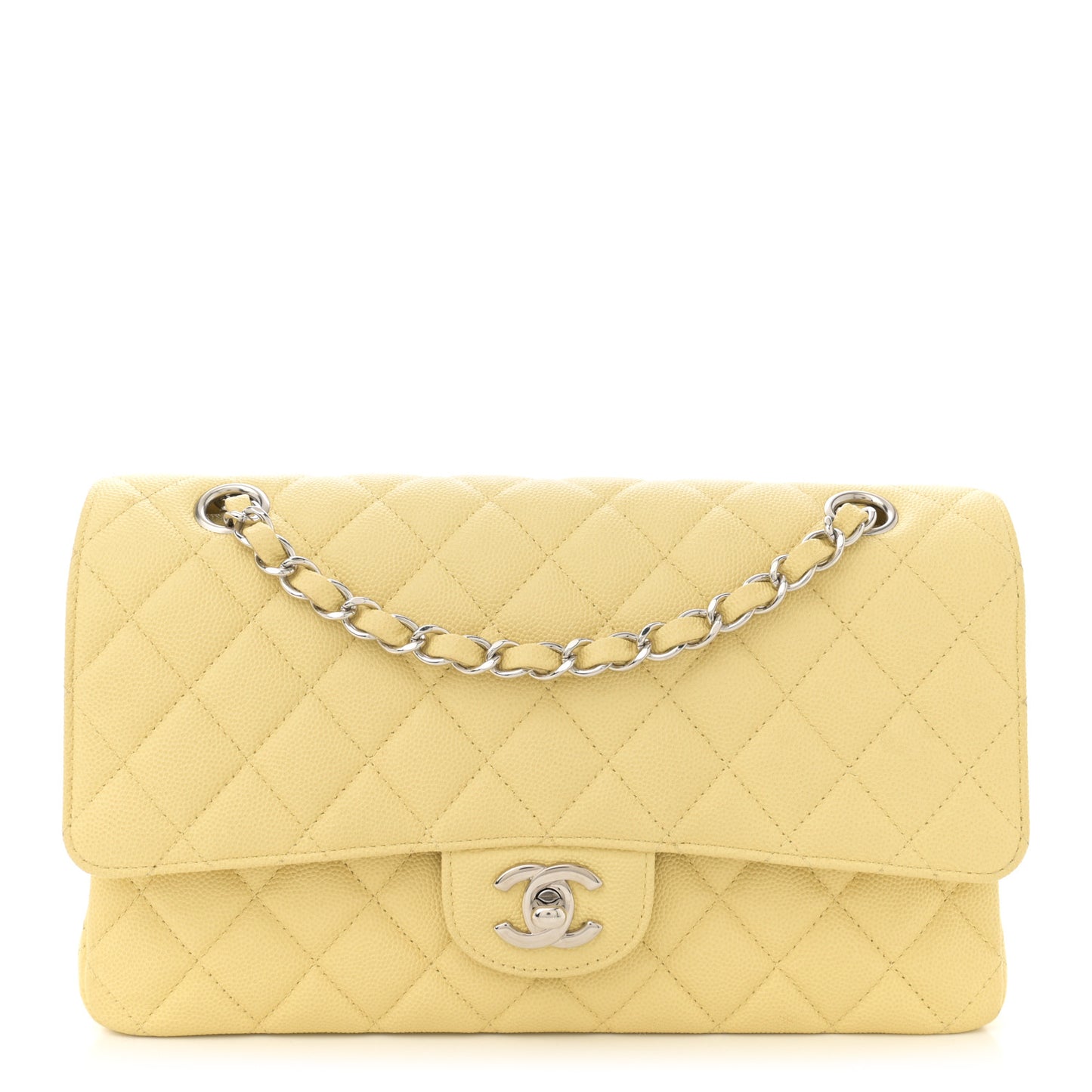 Caviar Quilted Medium Double Flap Light Yellow