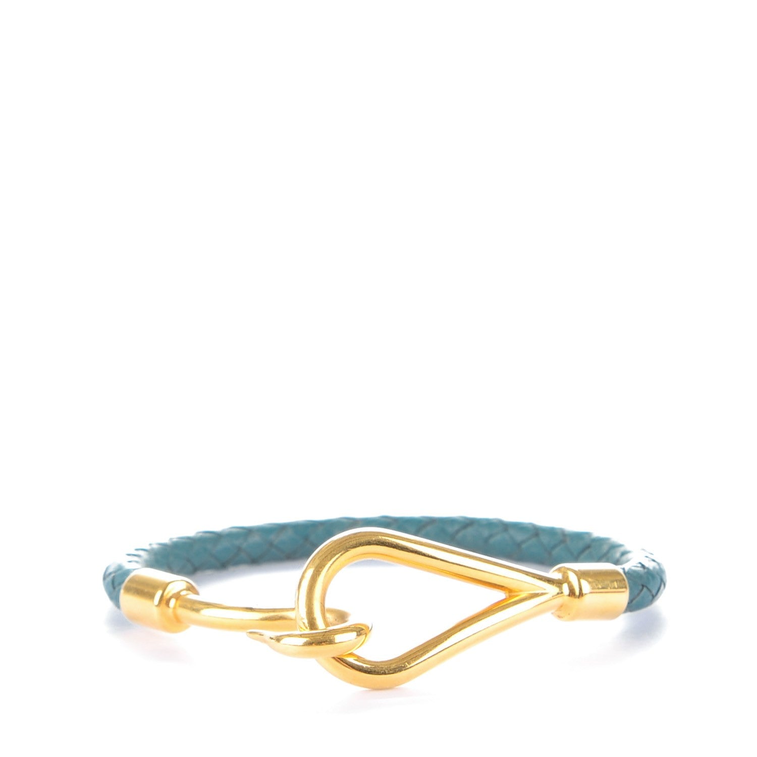 Hermes Leather Woven Jumbo Hook Bracelet Bleu 1 of 4