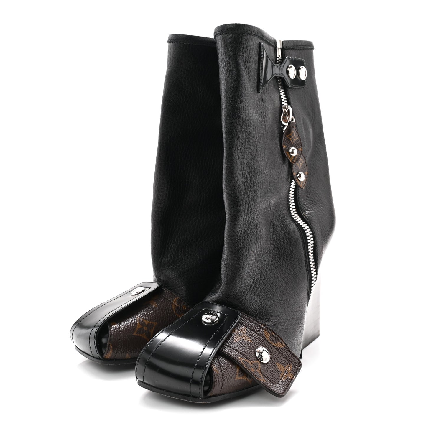 Calfskin Monogram Patti Wedge Half Boots 37 Black