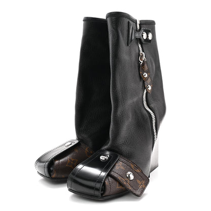 Louis Vuitton Calfskin Monogram Patti Wedge Half Boots 37 Black 7 of 18