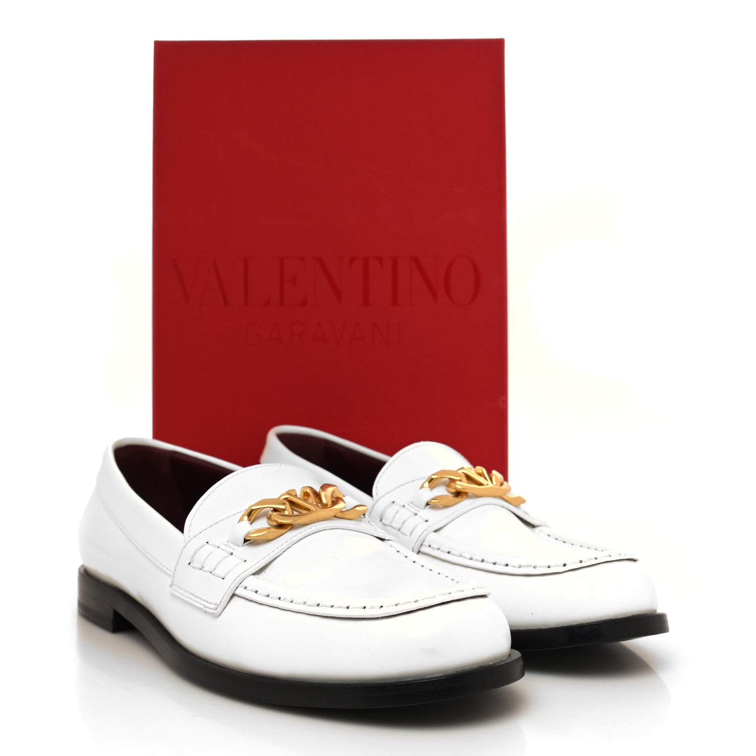 Valentino Garavani Calfskin VLogo Chain Loafers 39 White 9 of 9