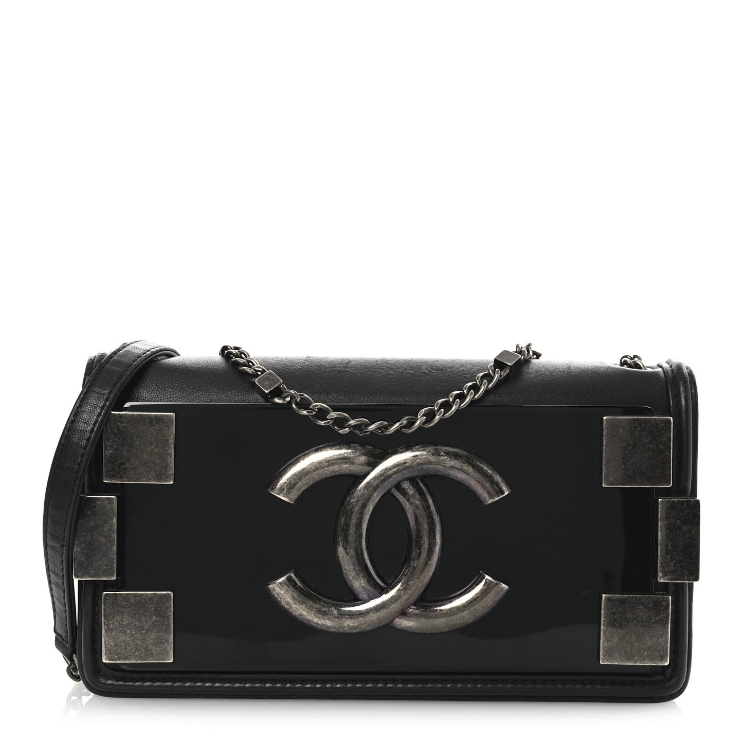 Calfskin Plexiglass Horizontal Boy Brick Flap Black