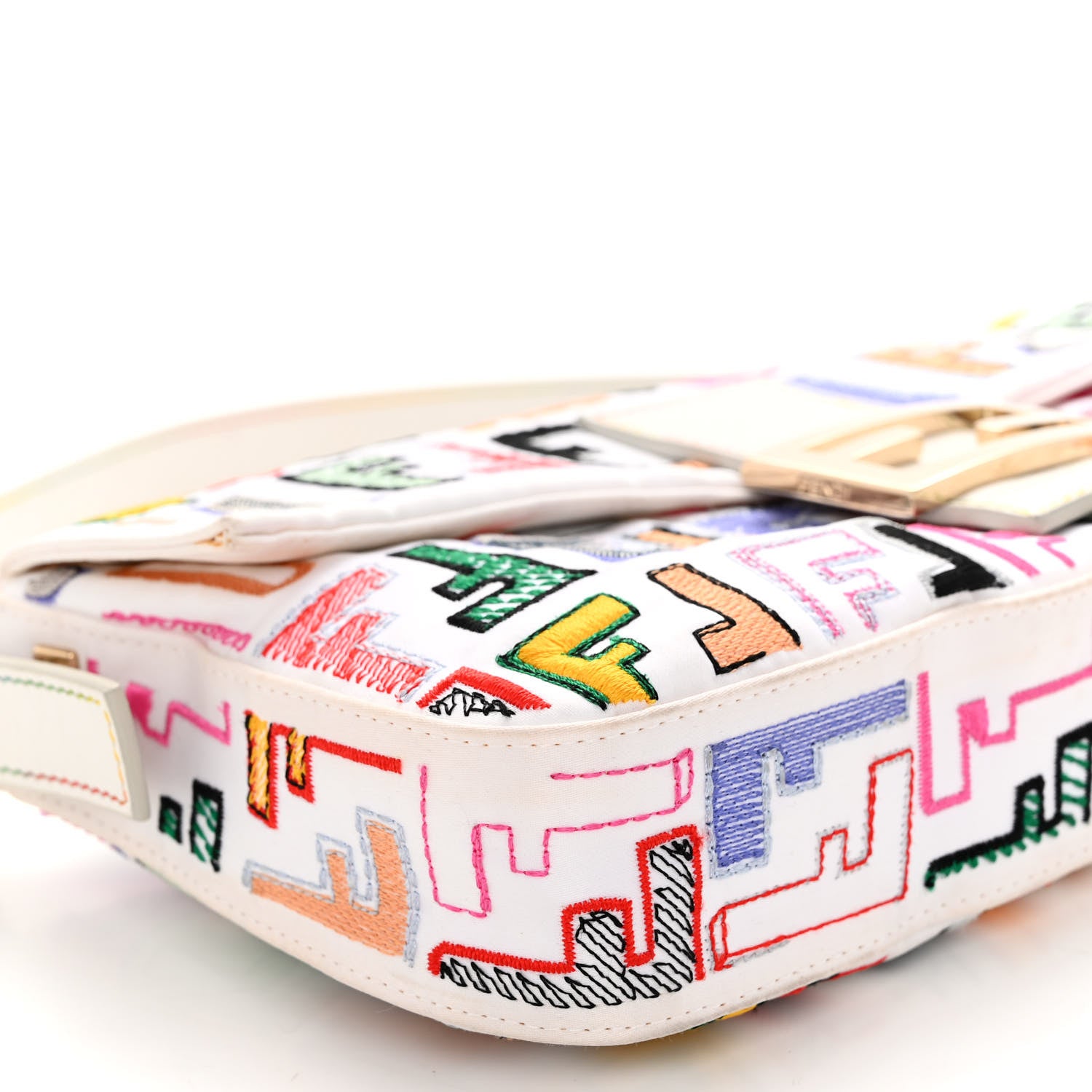Fendi Nylon FF Multicolor Embroidered Baguette Multicolor White 8 of 11