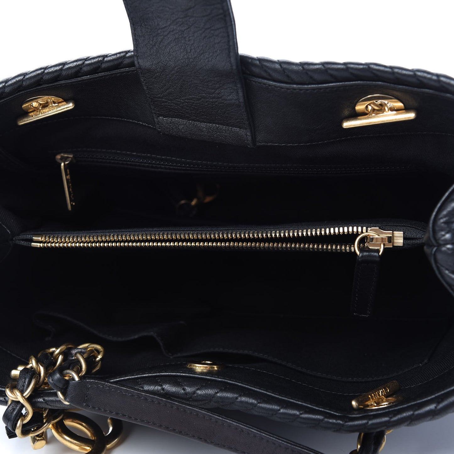 Wrinkled Lambskin Chevron Quilted Surpique Tote Black