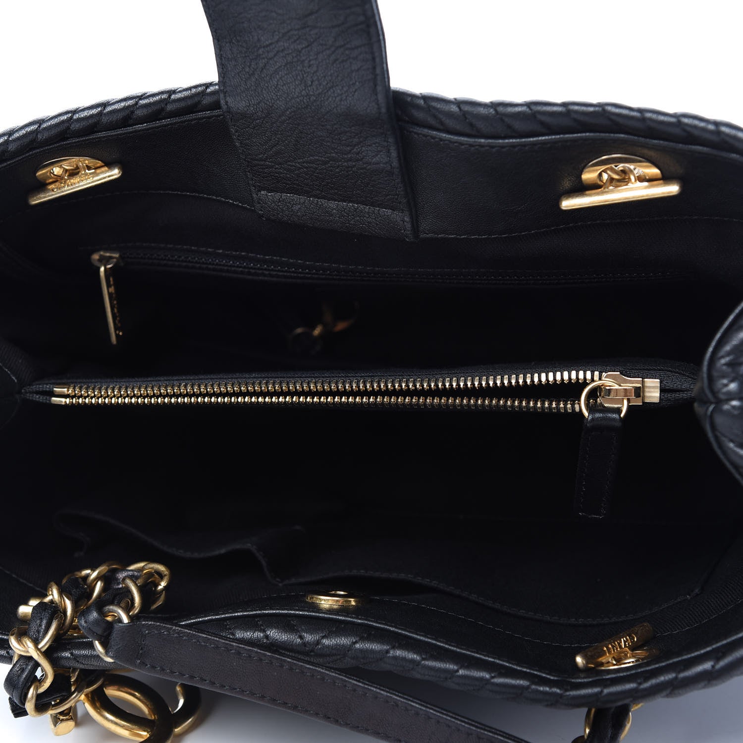Chanel Wrinkled Lambskin Chevron Quilted Surpique Tote Black 5 of 10