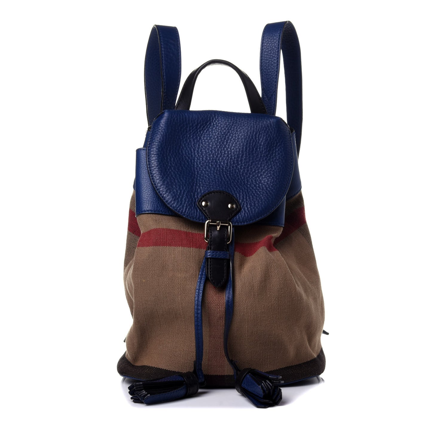 Grainy Calfskin Jute Mega Check Girls Mini Backpack Blue