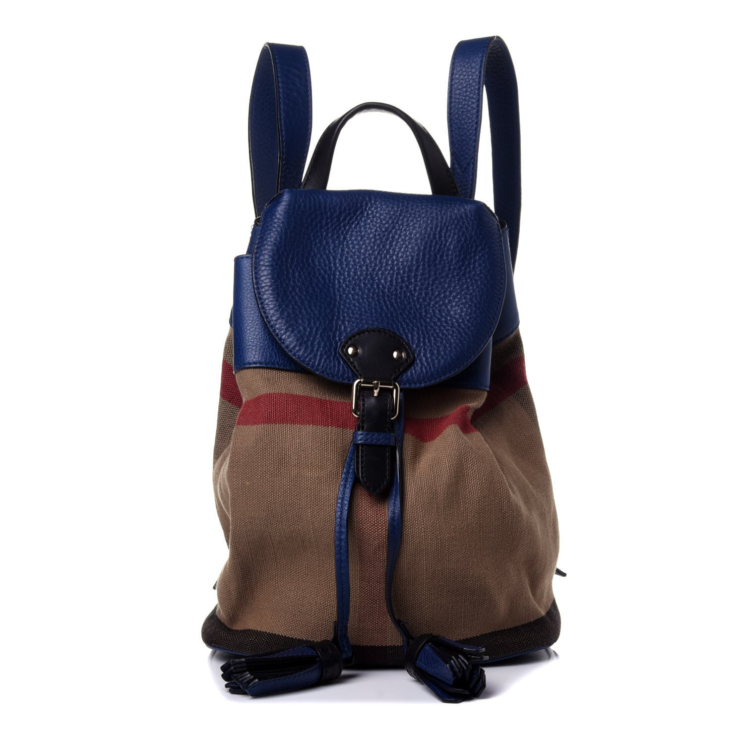 Burberry Grainy Calfskin Jute Mega Check Girls Mini Backpack Blue 1 of 11