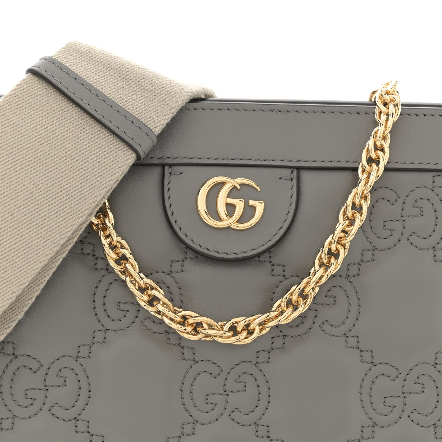 Calfskin GG Matelasse Small Slim Chain Shoulder Bag Dusty Grey Natural
