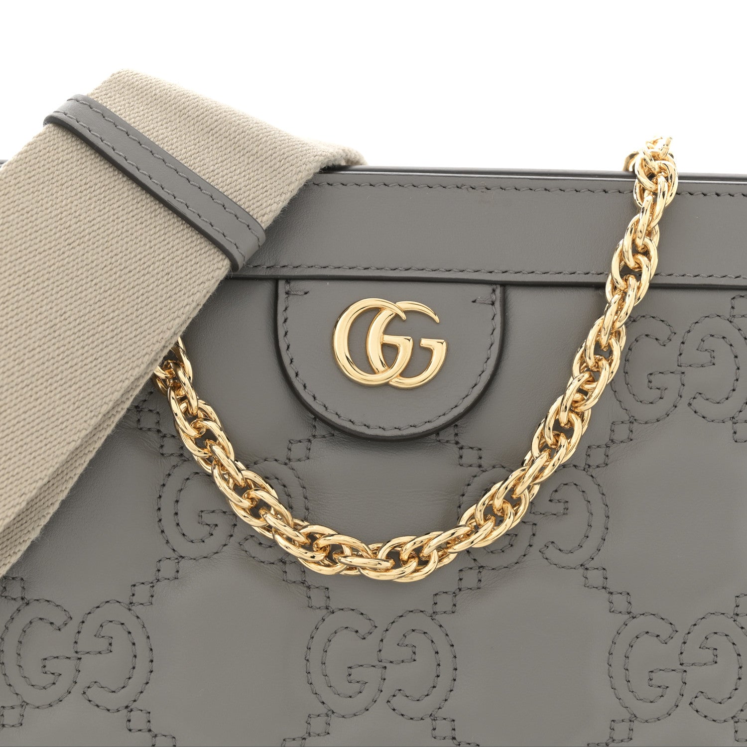 Gucci Calfskin GG Matelasse Small Slim Chain Shoulder Bag Dusty Grey Natural 8 of 10