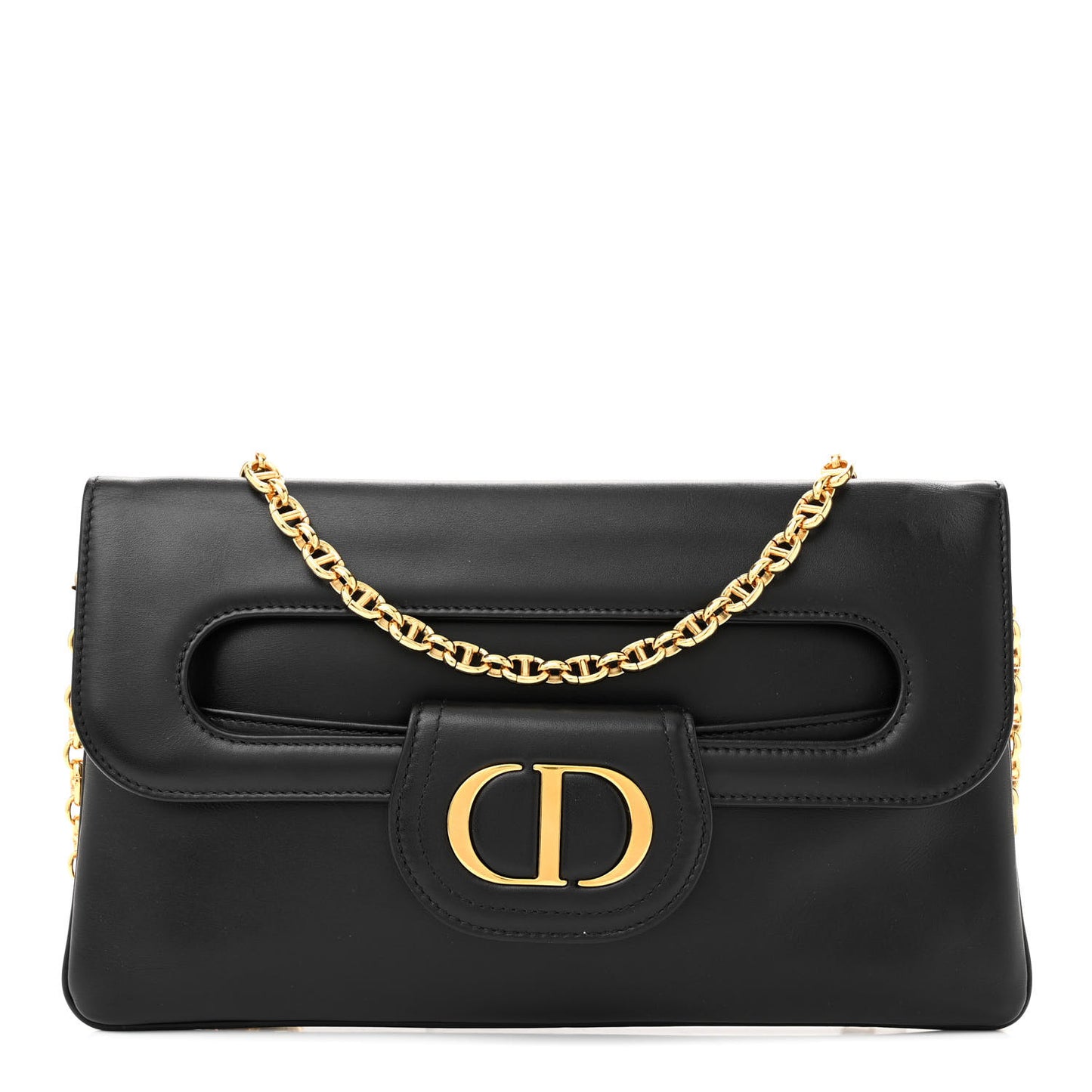 Smooth Calfskin Medium Diordouble Chain Bag Black
