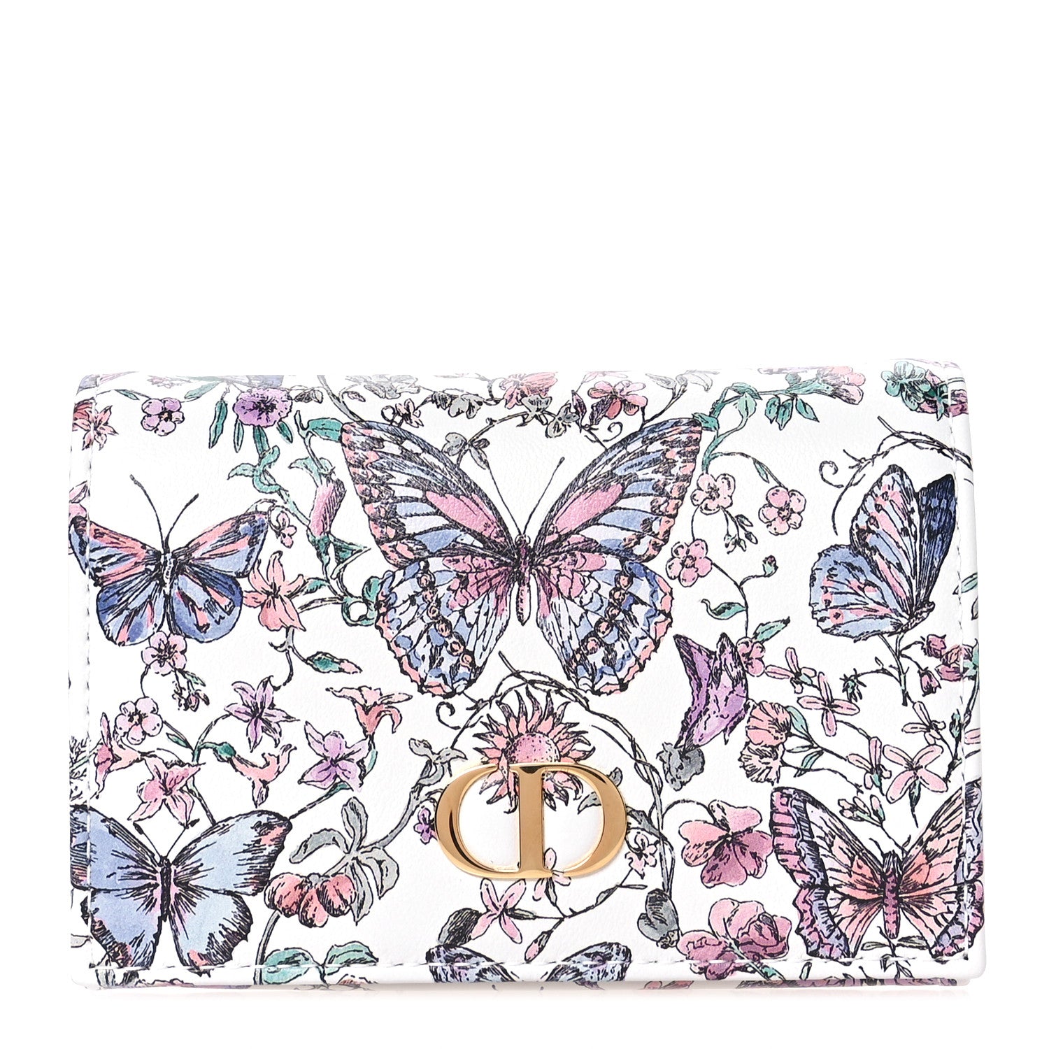 Christian Dior Calfskin Butterfly Printed Caro XS Wallet White Multicolor 1 of 8