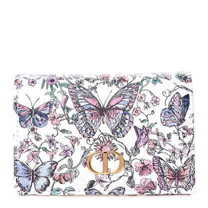 Christian Dior Calfskin Butterfly Printed Caro XS Wallet White Multicolor 1 of 8
