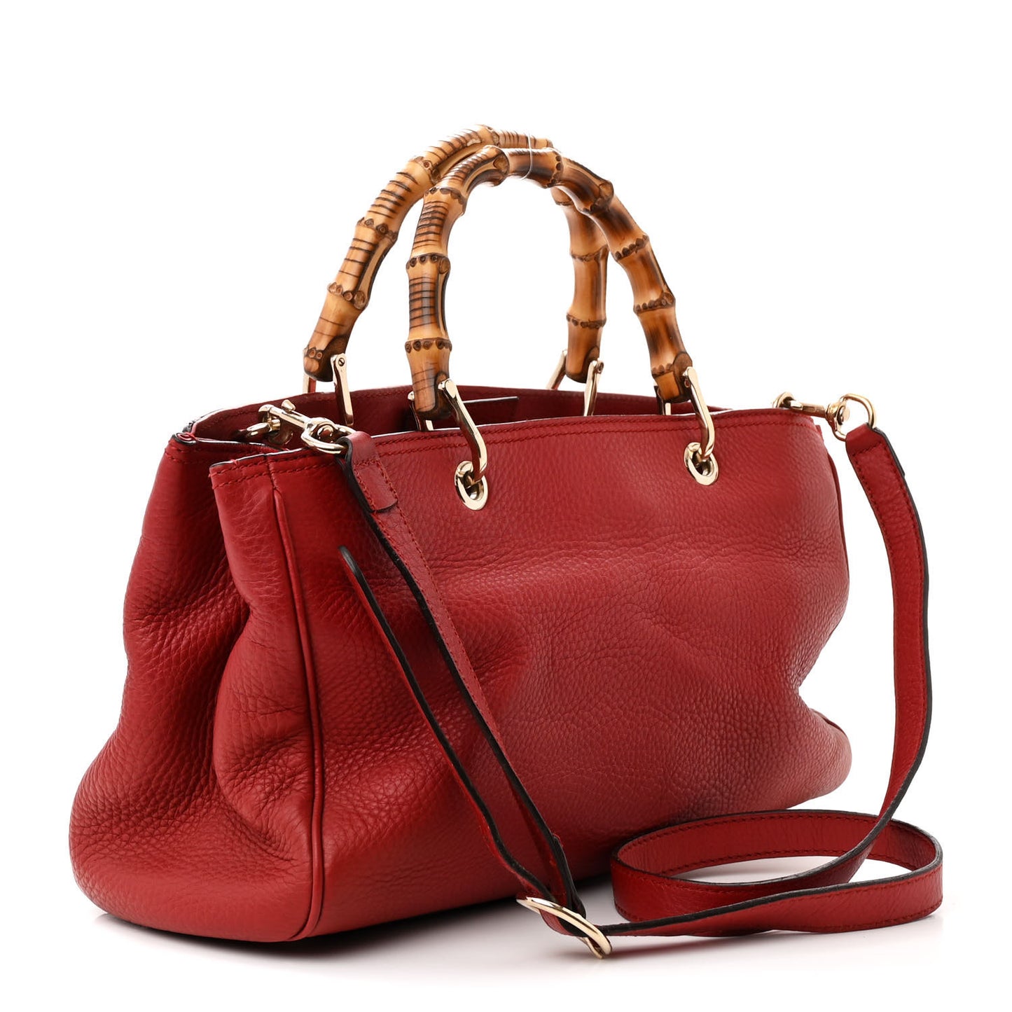 Pebbled Calfskin Medium Bamboo Shopper Tote Red