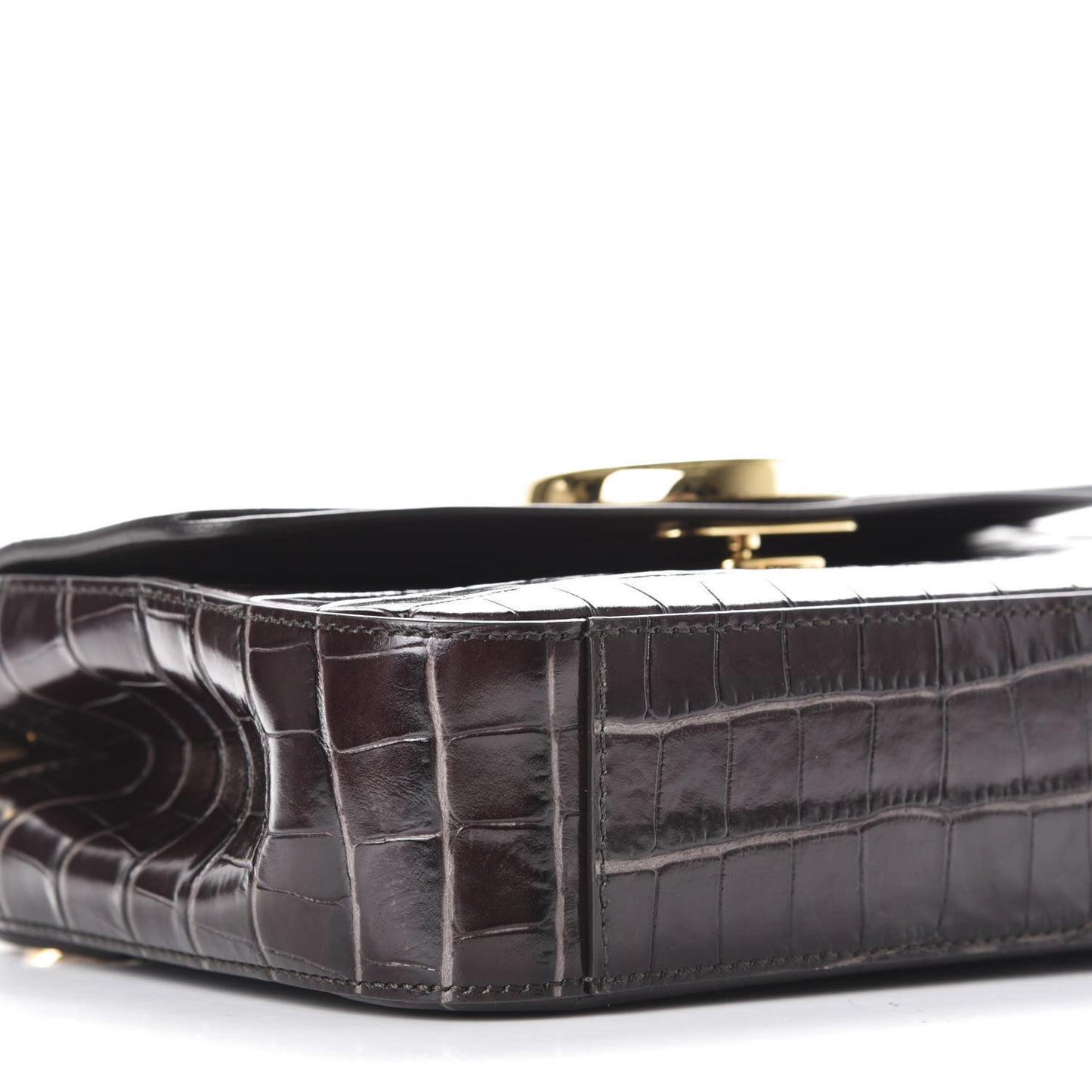 Calfskin Crocodile Embossed Small C Double Carry Profound Brown