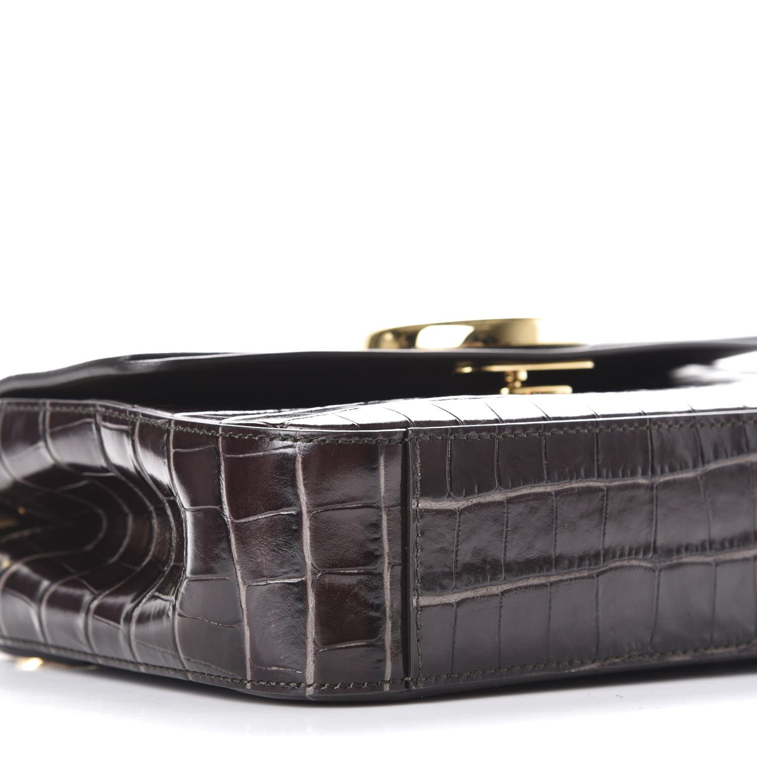 Chloe Calfskin Crocodile Embossed Small C Double Carry Profound Brown 6 of 12