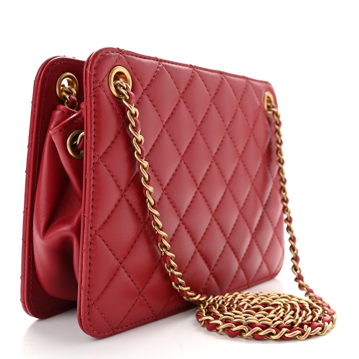 Chanel Calfskin Quilted Small CC Chain Accordion Tote Red 3 of 11