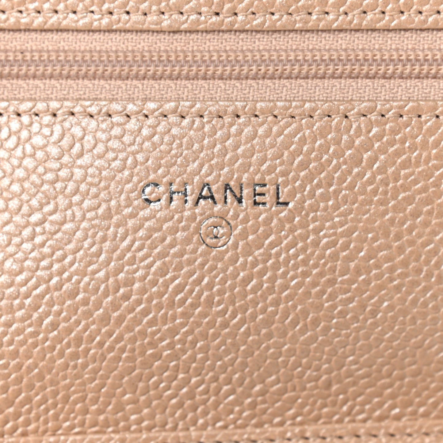 Pearly Caviar Quilted Wallet On Chain WOC Dark Beige