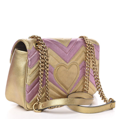 Gucci Metallic Calfskin Matelasse Small GG Marmont Shoulder Bag Gold Pink 3 of 11
