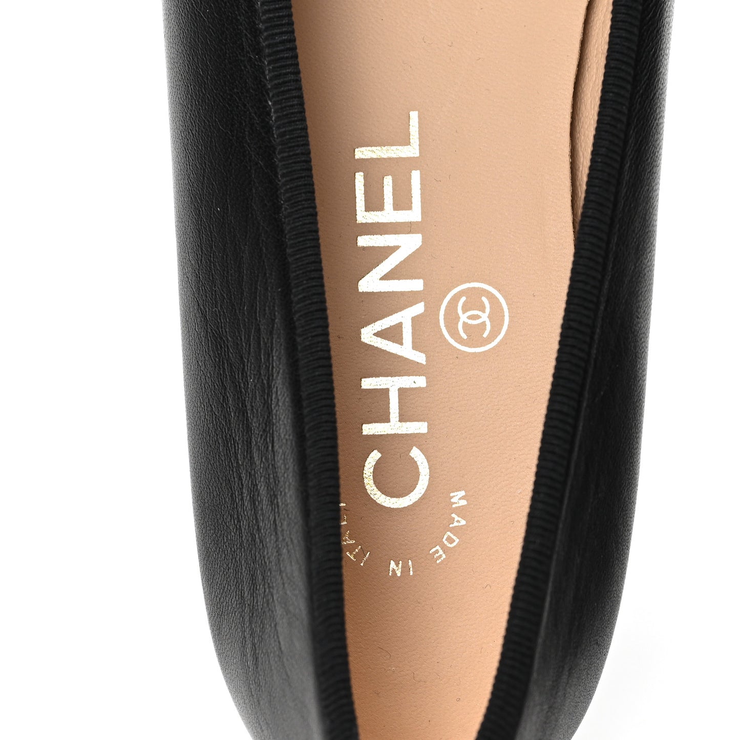 Lambskin Patent CC Cap Toe Ballerina Flats 35.5 Black