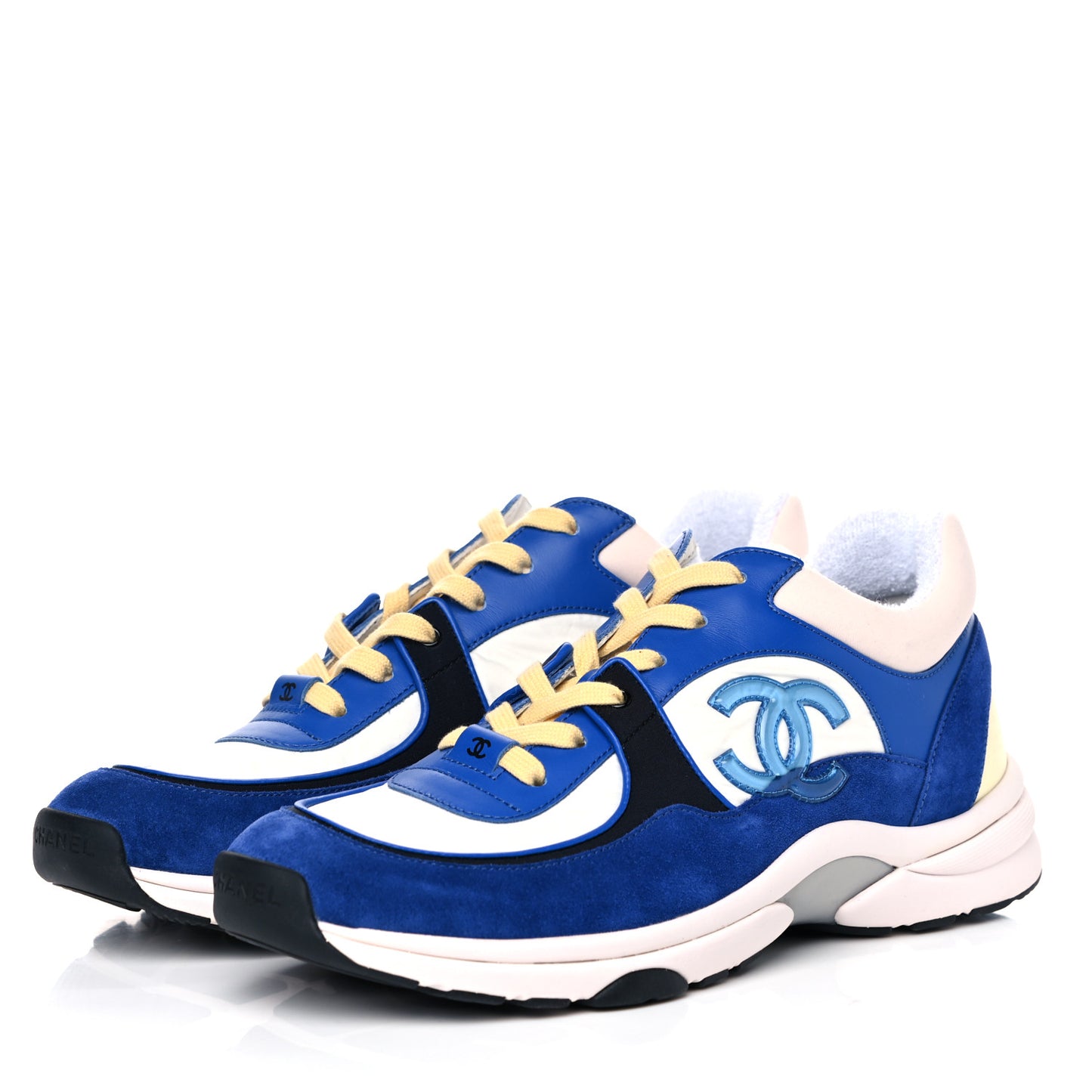Nylon Lambskin Suede CC Womens Sneakers 41 Blue White Black