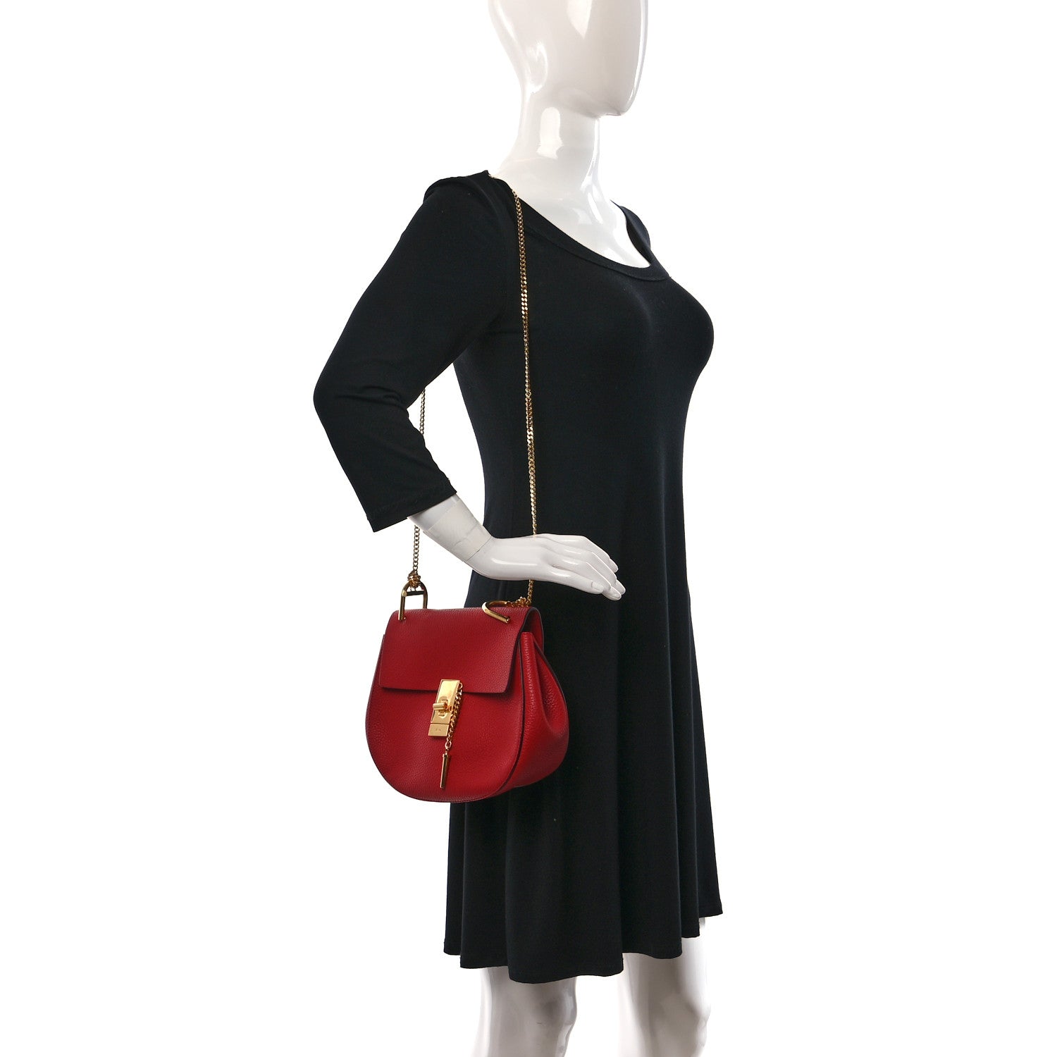 Chloe Grained Lambskin Drew Shoulder Bag Plaid Red 2 of 8