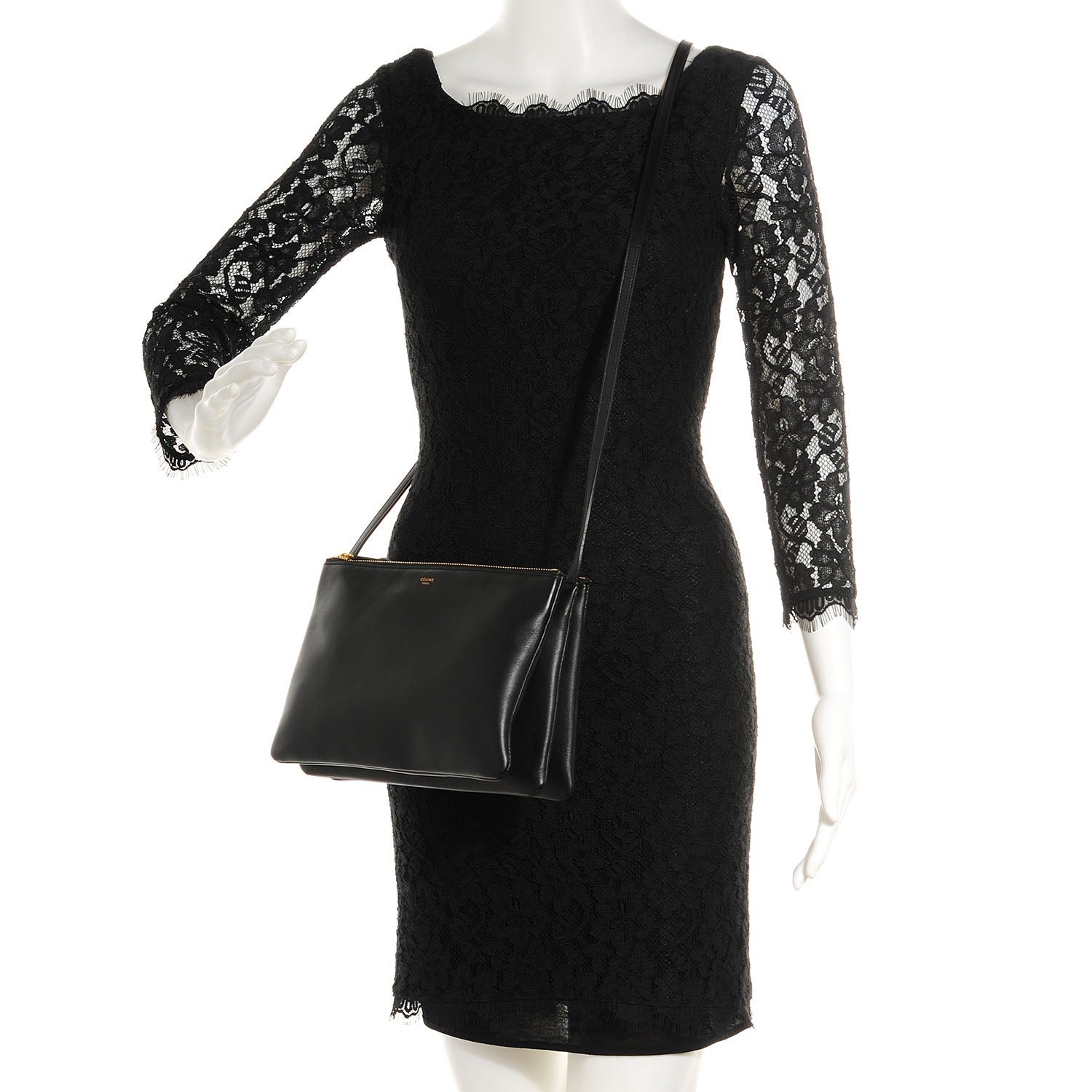 Celine Lambskin Large Trio Crossbody Bag Black 2 of 7