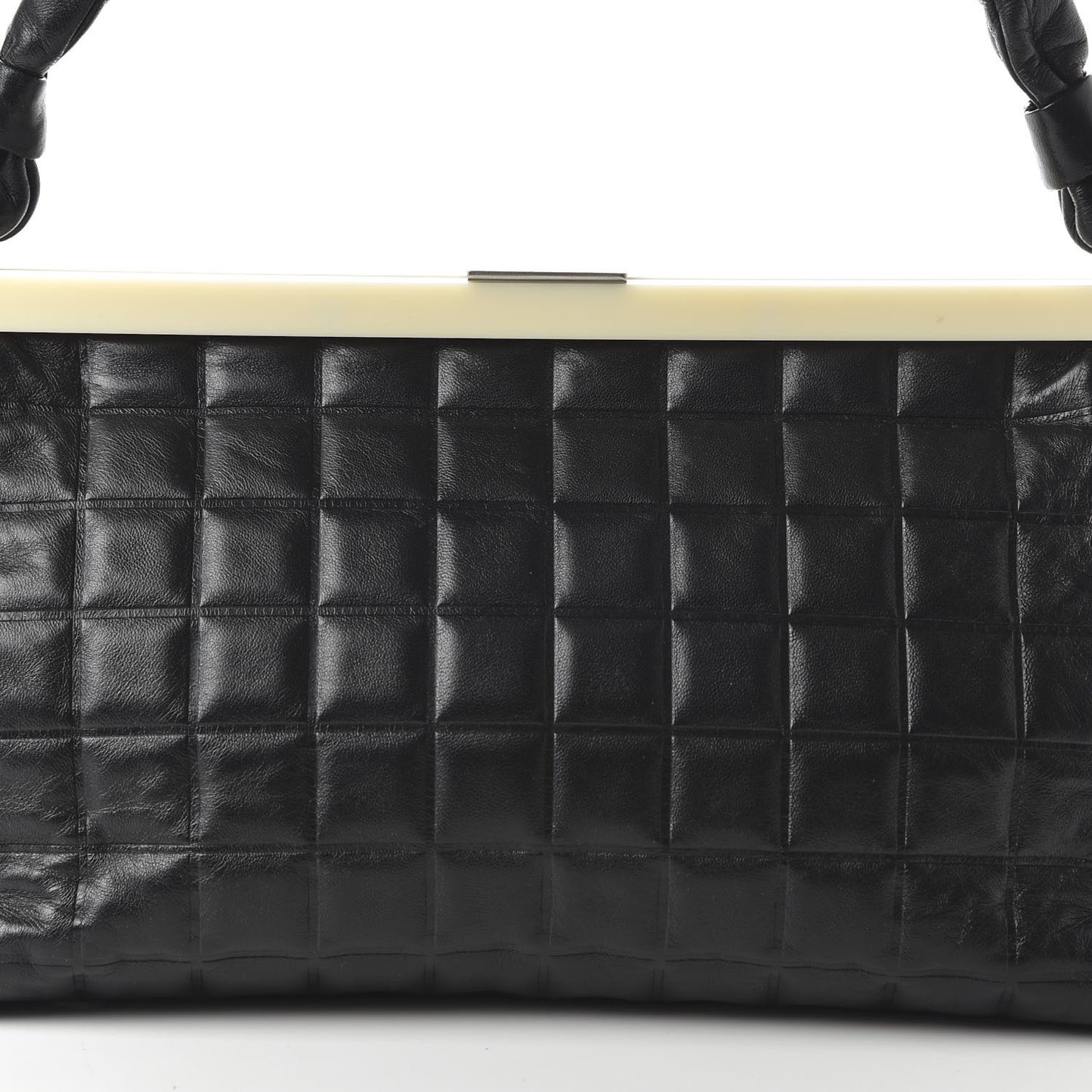 Lambskin Chocolate Bar Quilted Frame Shoulder Bag Black
