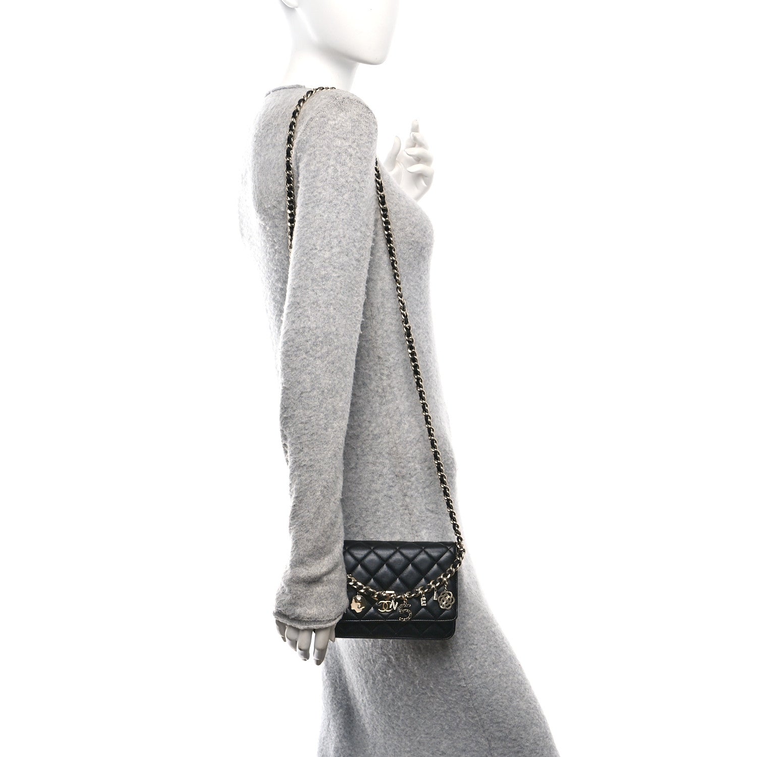 Chanel Lambskin Quilted Coco Charms Wallet On Chain Black 2 of 13