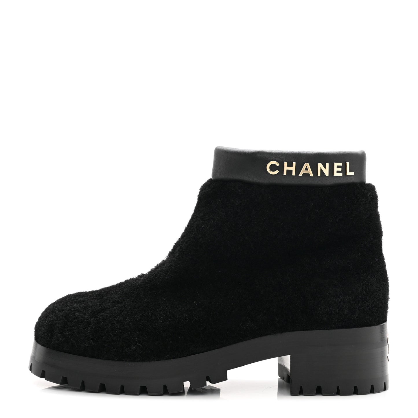 Shearling Lambskin Logo Short Boots 38 Black