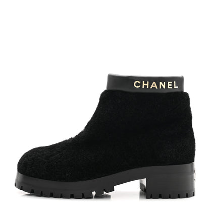 Chanel Shearling Lambskin Logo Short Boots 38 Black 1 of 10