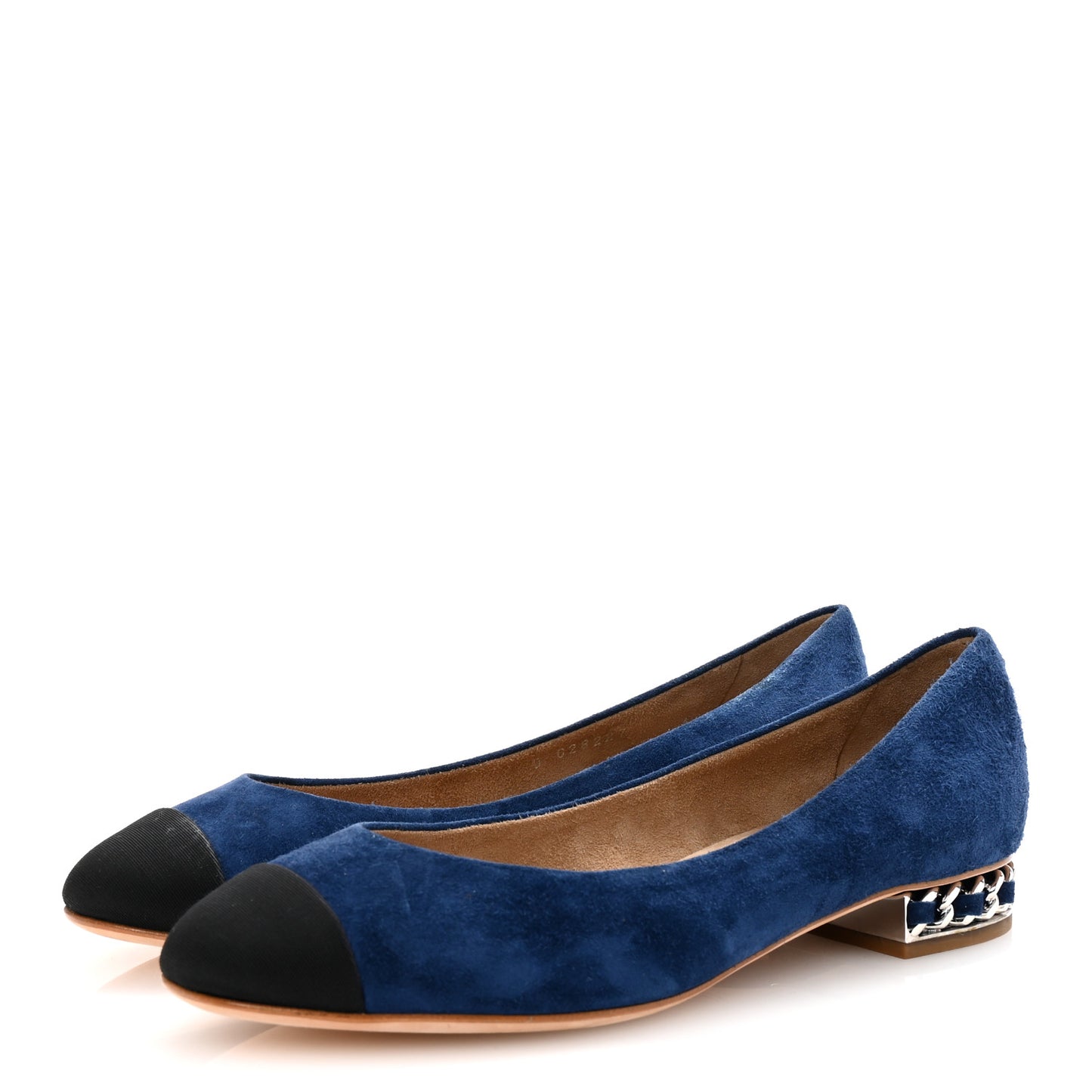 Suede Cap Toe CC Chain Ballerina Flats 40 Blue Black