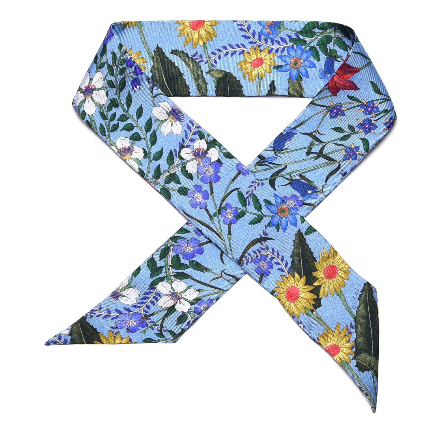 Gucci Silk Twill Newflora Neck Bow Scarf Bluette 1 of 6