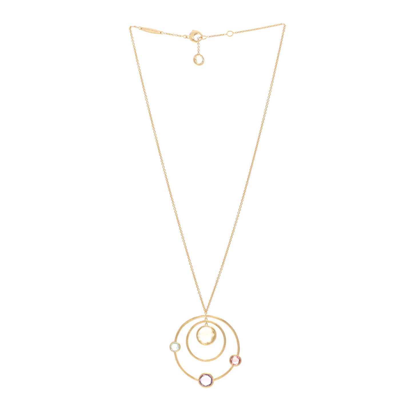 18K Yellow Gold Amethyst Citrine Rubellite Blue Topaz Jaipur Circle Pendant Necklace