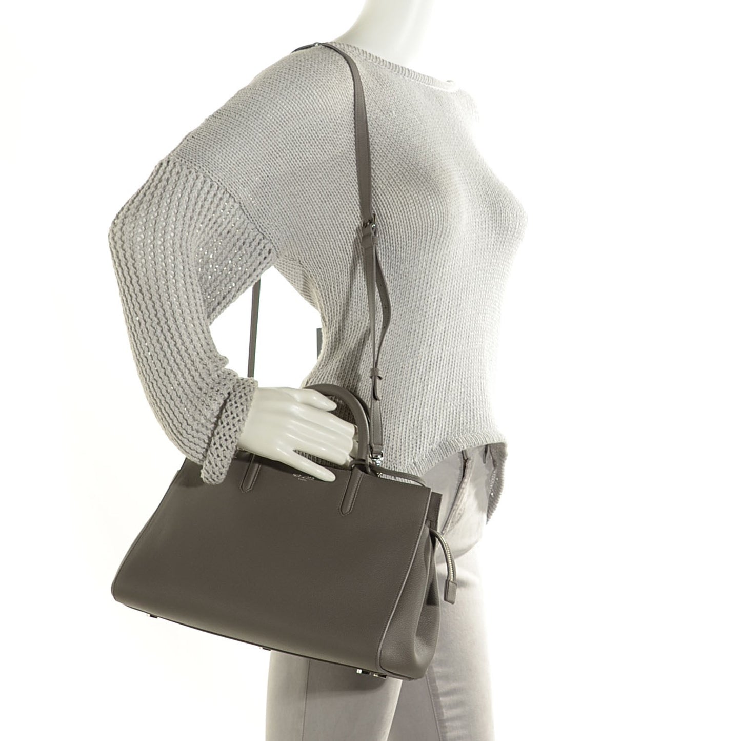 Grained Calfskin Small Cabas Rive Gauche Bag Fog