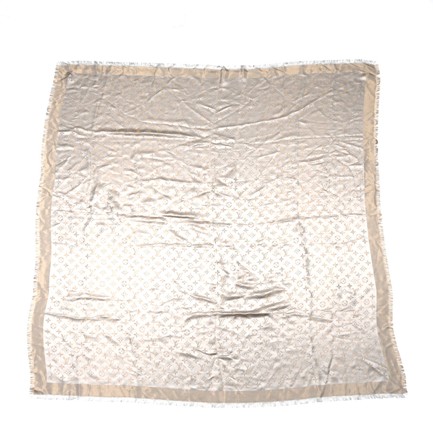 Silk Lurex Wool Monogram Shine Shawl Greige