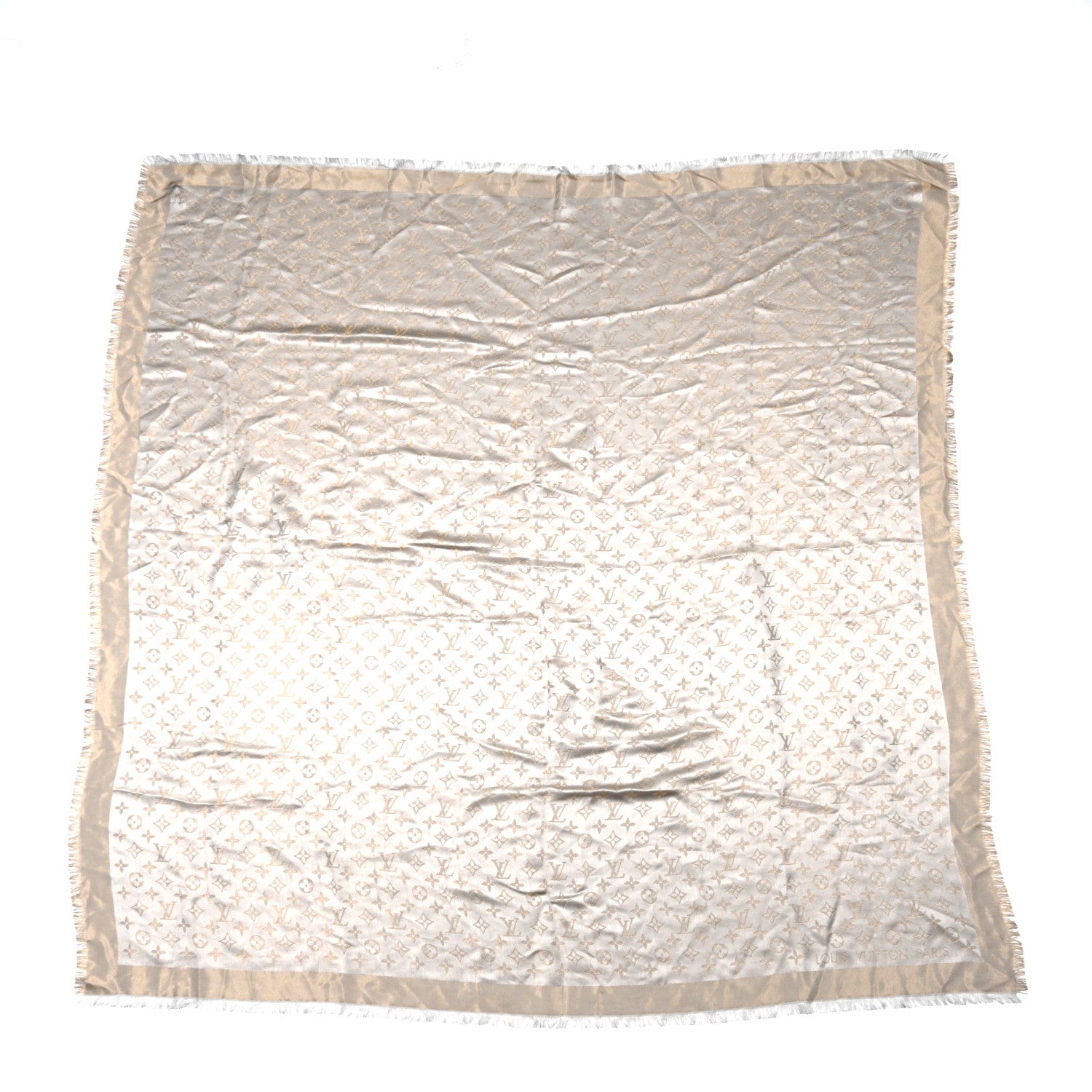 Louis Vuitton Silk Lurex Wool Monogram Shine Shawl Greige 1 of 3