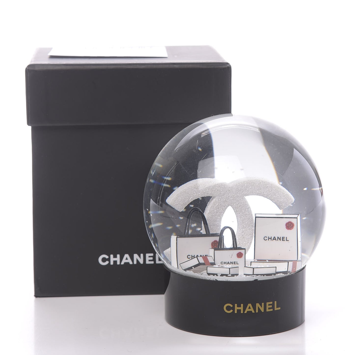 Glass CC Shopping Bag Snow Globe