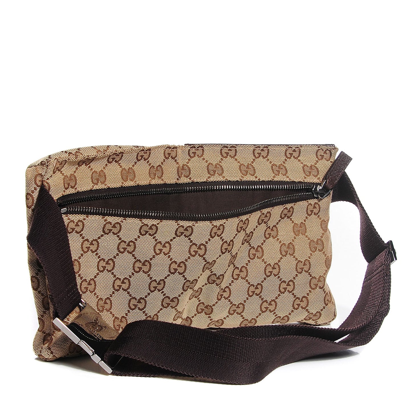 GG Monogram Web Double Pocket Belt Bag Dark Brown