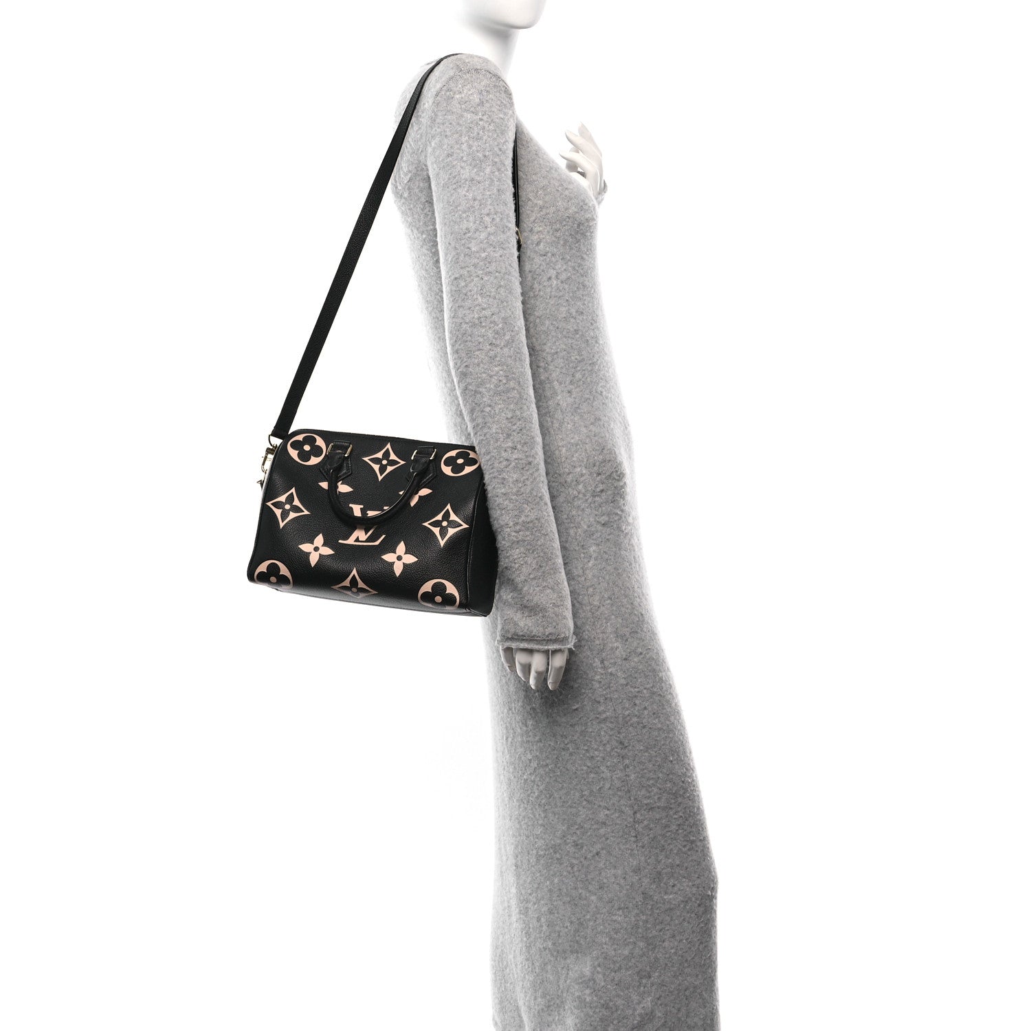 Louis Vuitton Empreinte Monogram Giant Speedy Bandouliere 25 Black Beige 2 of 13