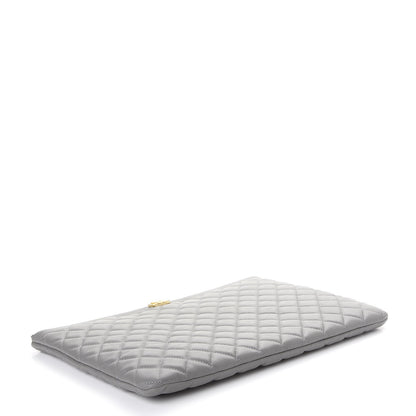 Chanel Calfskin Quilted Large Boy Cosmetic Case Grey 4 of 8