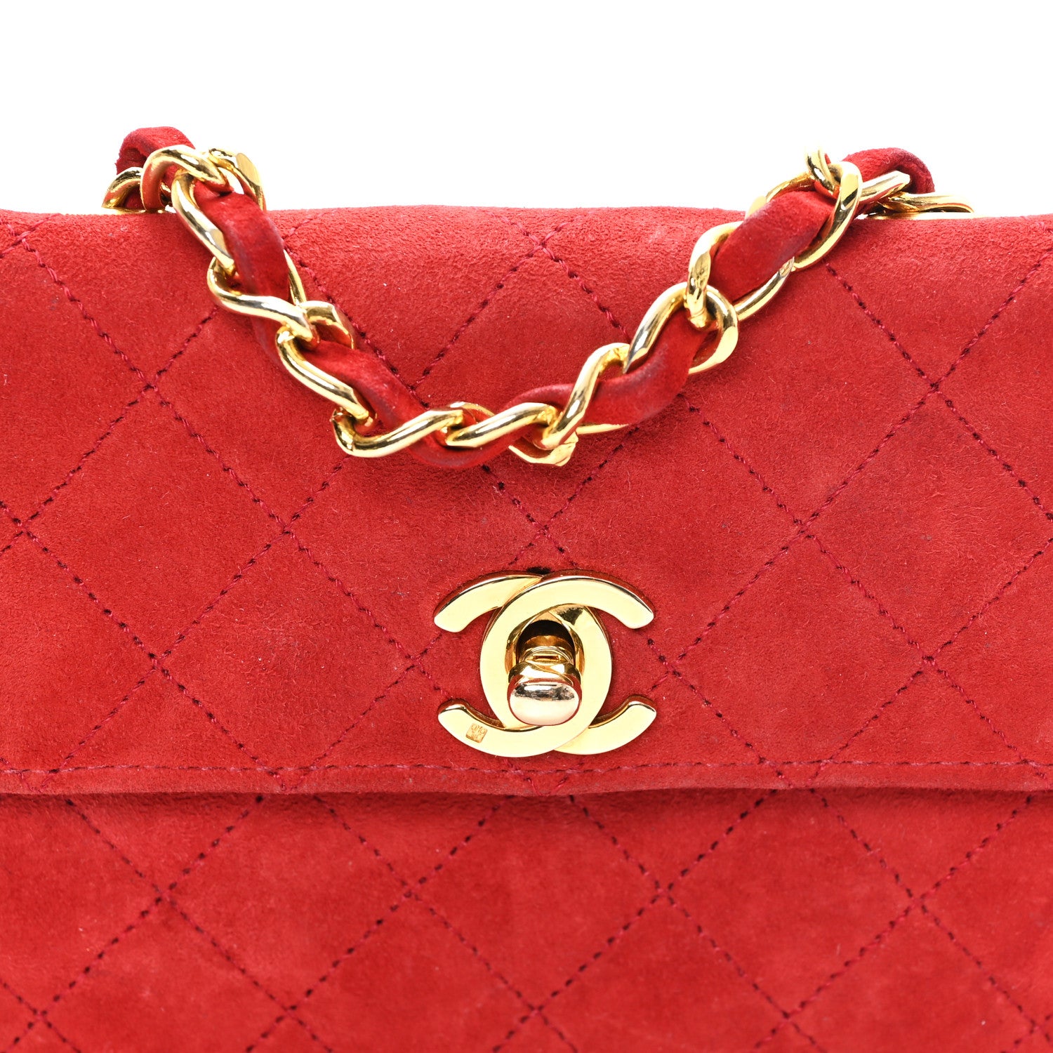 Chanel Suede Quilted Mini Square Flap Red 9 of 11