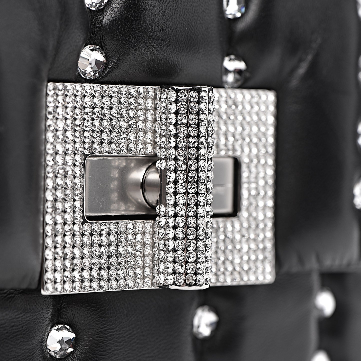 Lambskin Quilted Crystal Small Natalia Chain Bag Black