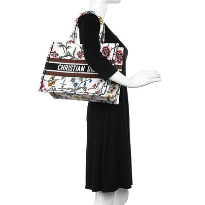 Christian Dior Raffia Embroidered Petites Fleurs Medium Book Tote White Multicolor 2 of 9