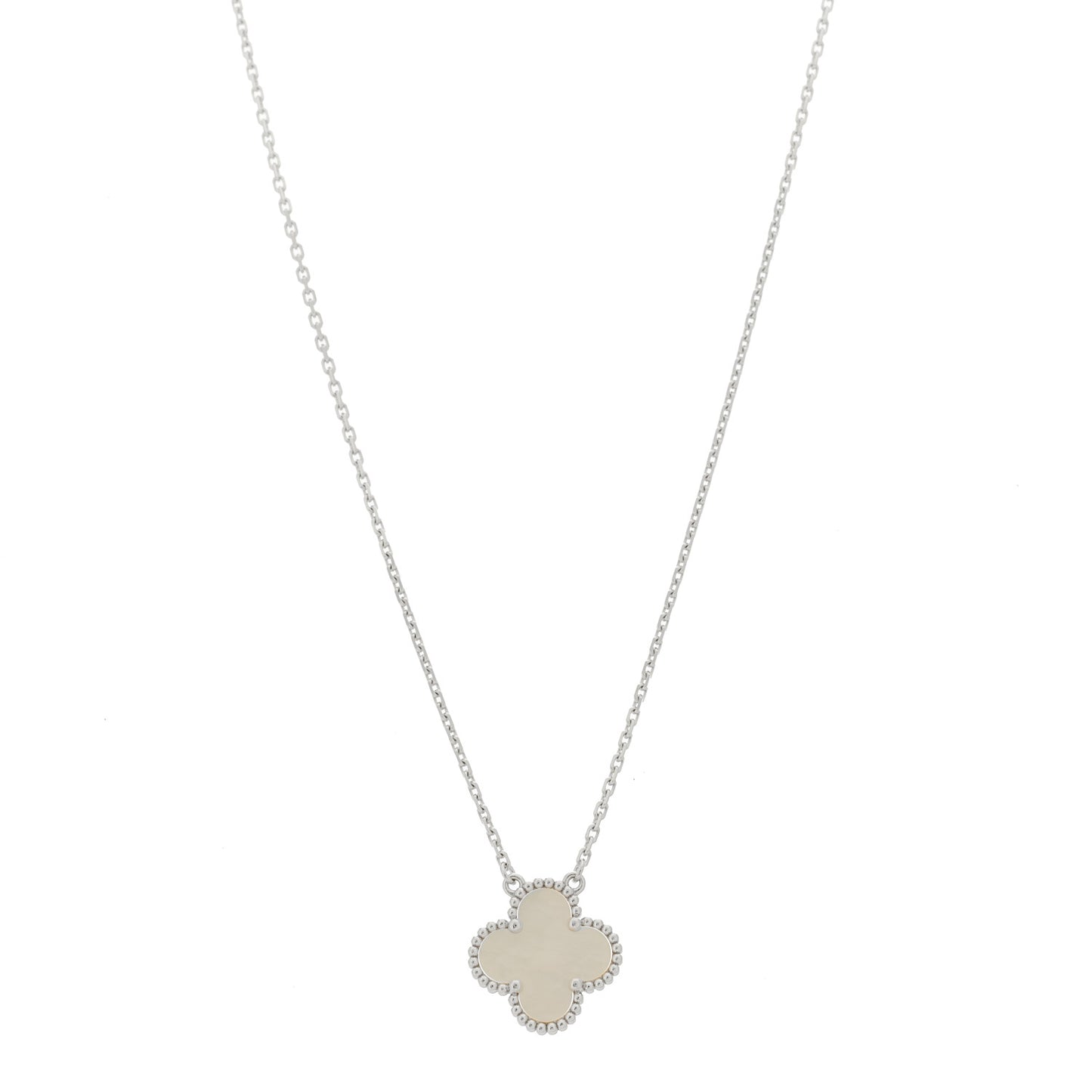 18K White Gold Mother of Pearl Vintage Alhambra Pendant Necklace