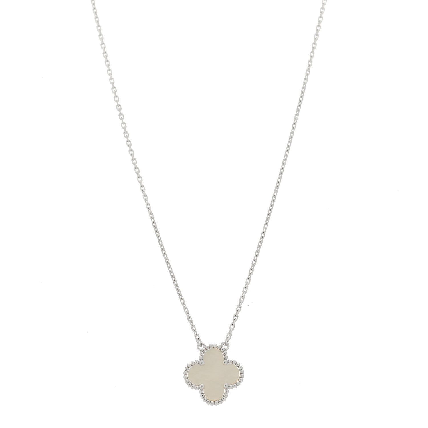 Van Cleef & Arpels 18K White Gold Mother of Pearl Vintage Alhambra Pendant Necklace 1 of 5