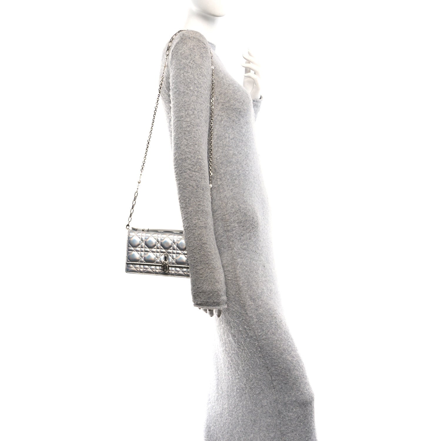 Christian Dior Iridescent Metallic Lambskin Cannage Mini My Dior Bag Silver 2 of 13