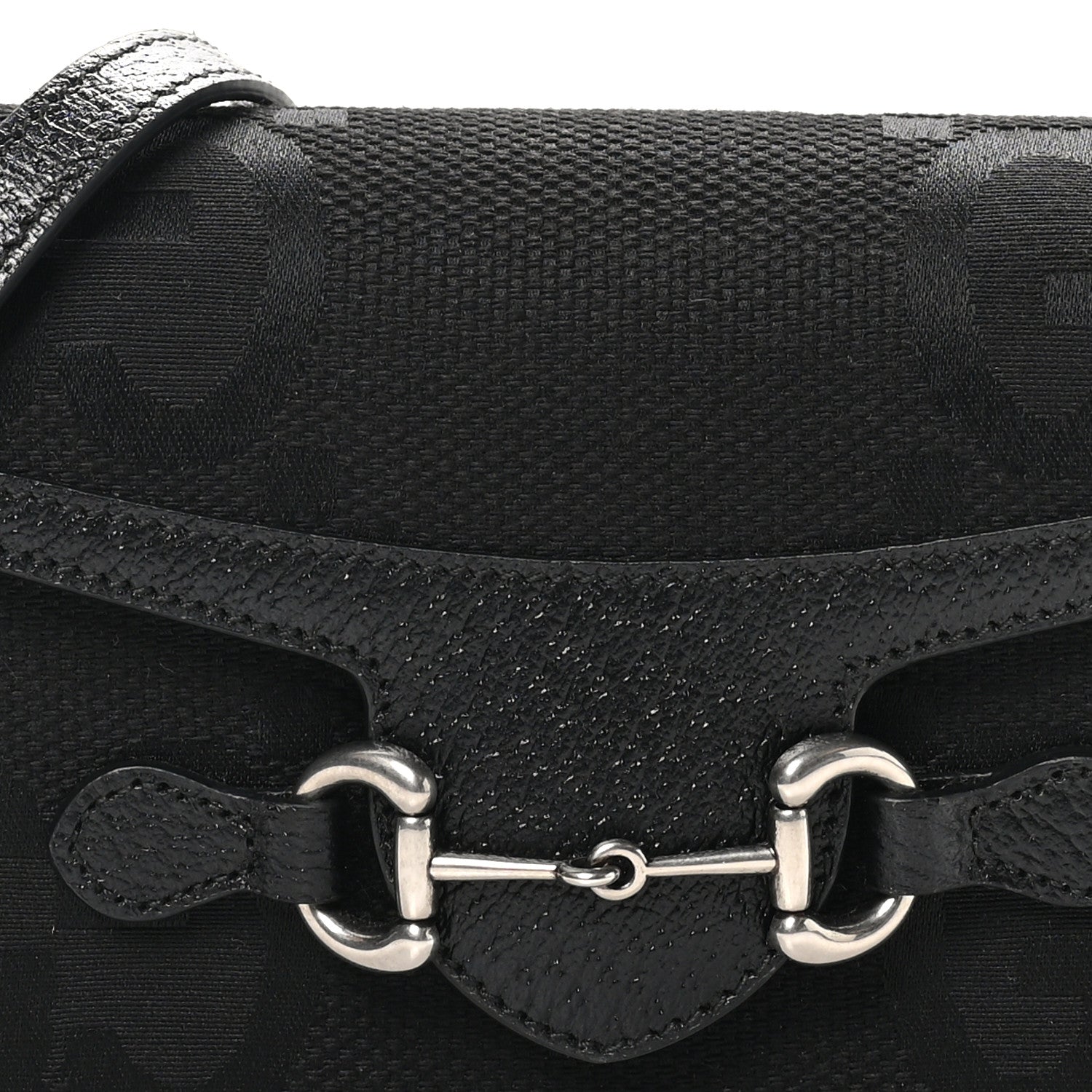 Gucci Monogram Jumbo GG Textured Dollar Calfskin Mini Horsebit 1955 Shoulder Bag Black 8 of 11